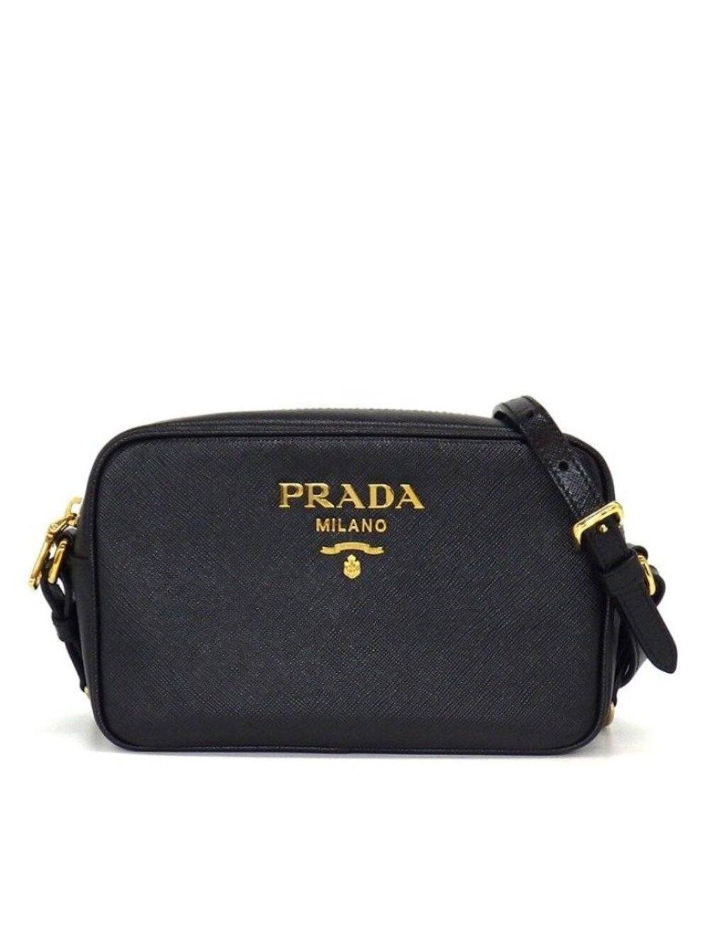 Prada Shoulder Bag Chain Black Saffiano Leather Gold